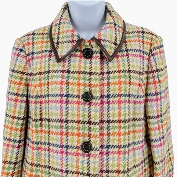 Coach Tattersall Hampton Tweed Plaid Houndstooth 100% Wool Pea Coat Jacket - Picture 4 of 8